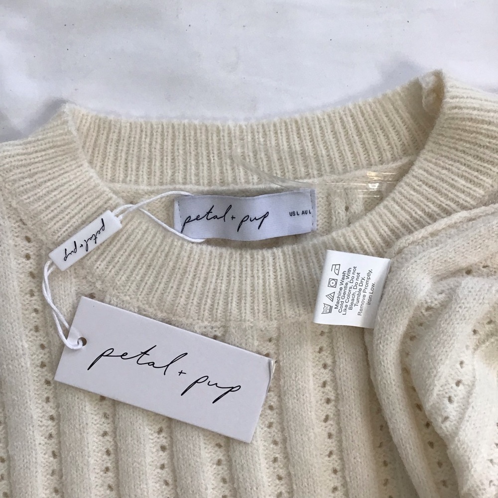 NWT- Petal & Pup Women Elegant Warm Ivory Ribbed Knit Crochet Sweater Dress L - Picture 11 of 12